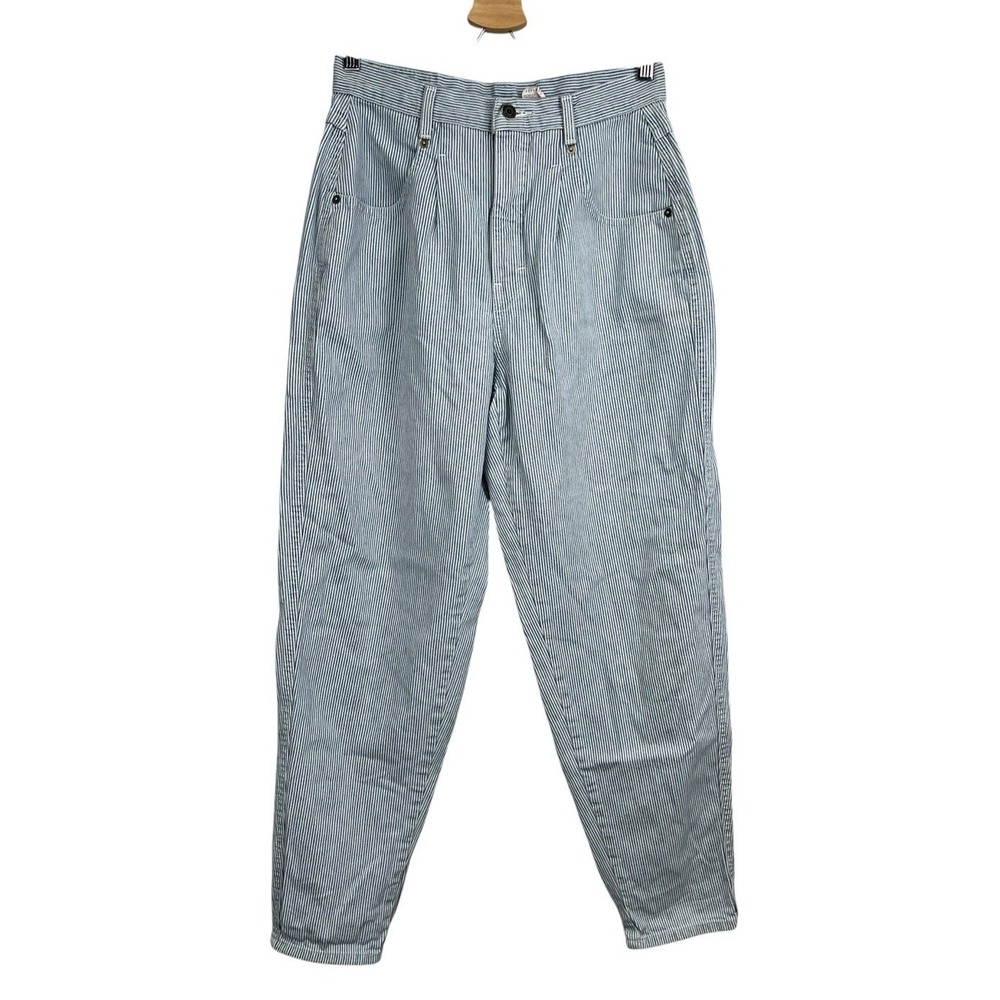 Brittania‎ 80s 90s Railroad Stripe Tapered Mom Jeans Womens 10 Petite High Rise